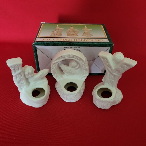 Christmas JOY Angel Candle Holder Set of 3 Jade Collection - Picture 5 of 12